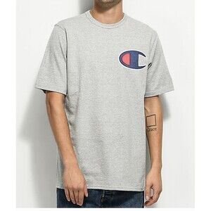 NEW Champion Men's Black Heritage Tee Embroidered Big C Logo Grey T-Shirt Sz XS
